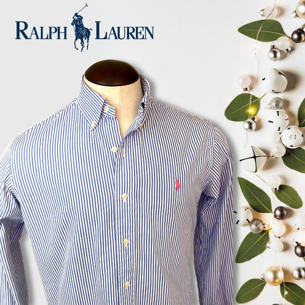 Ralph Lauren | Blue & White Striped Longsleeve Button-down Men's Medium Shirt
